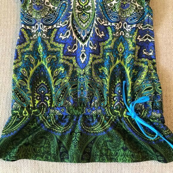 Athleta Blue Green Paisley Drawstring Racerback Swim Top - Picture 4 of 13